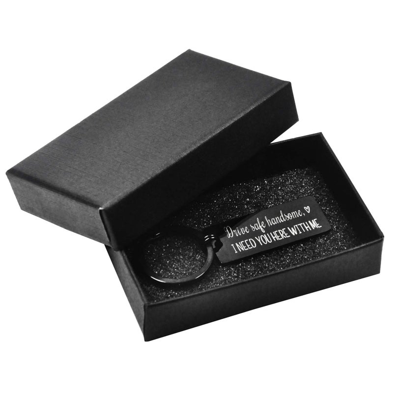 Elechobby Drive Safe Keychain I Need You Here With Me for Husband Dad Boyfriend Gifts Valentines Day Father's day Birthday Gift (Black) - Image 4